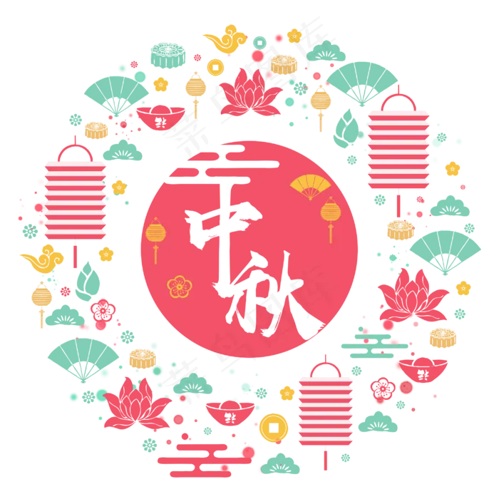 红色蓝色中秋节日图样(3000X3000(DPI:300))psd模版下载