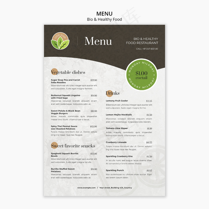 健康食品餐厅菜单模板