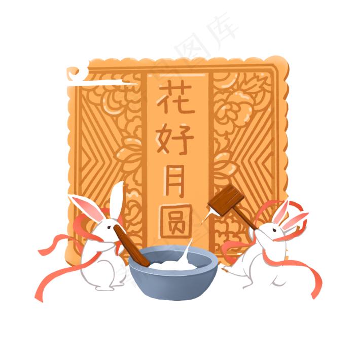月饼前捣药打年糕的玉兔(2000X2000(DPI:300))psd模版下载