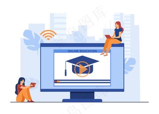 小女人在电脑上在线学习