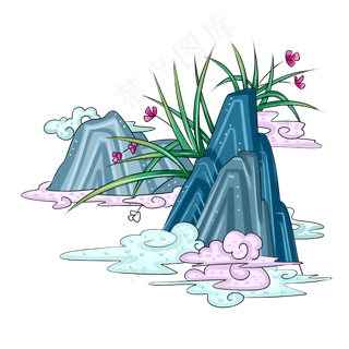 农历新年新中式风格装饰兰花手绘