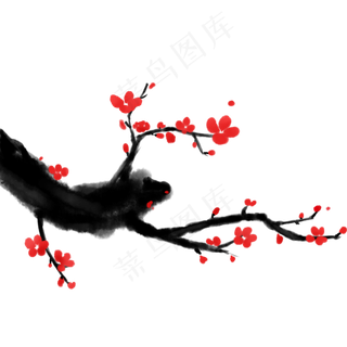 手绘简约梅花水墨植物黑色古典中