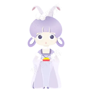 中秋呆萌玉兔捧月饼可商用元素