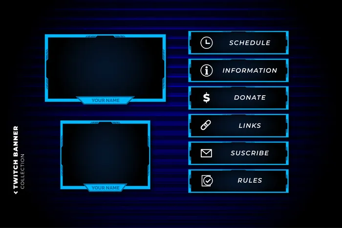 带有抽象蓝色形状模板的twitch面板集eps,ai矢量模版下载