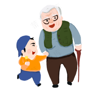 卡通手绘爷孙俩可商用元素