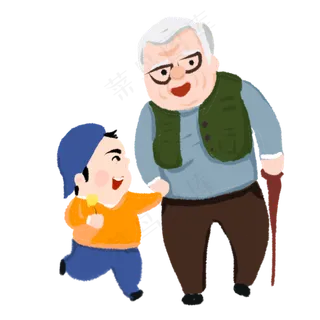 卡通手绘爷孙俩可商用元素