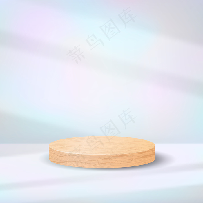 彩色粉彩背景上的真实木制讲台，具有阴影叠加效果。最小的场景与空白圆筒底座为产品展示。豪华天然木质平台。