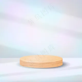 彩色粉彩背景上的真实木制讲台，具有阴影叠加效果。最小的场景与空白圆筒底座为产品展示。豪华天然木质平台。