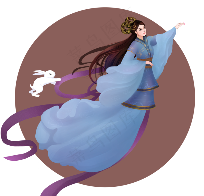 中秋节古风厚涂嫦娥玉兔人物素材
