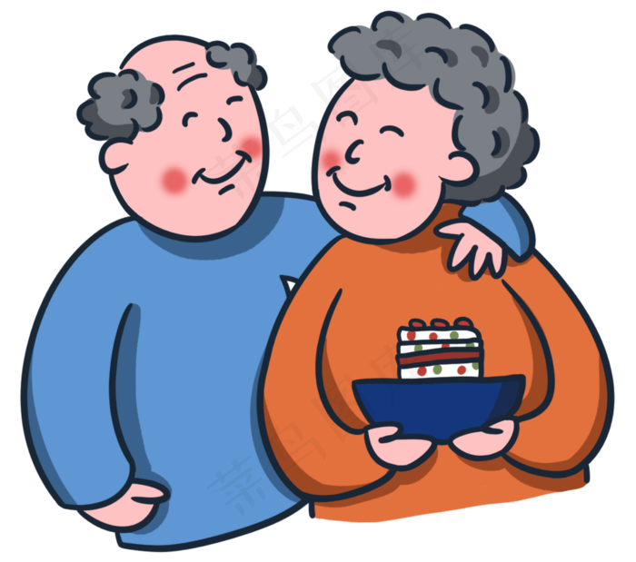 重阳节两位老人一起吃重阳糕