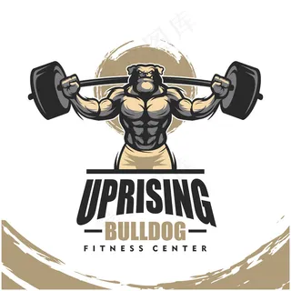 狗斗牛犬k9与强大的身体，健身俱乐部或健身房的标志。