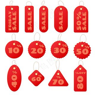 一套红色的圆形和方形销售价格标签和标签