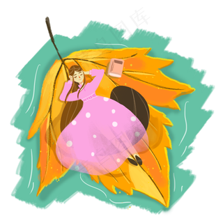 秋分谁在枫叶上的女孩素材