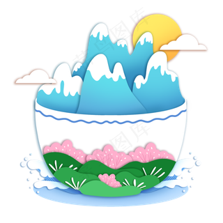 剪纸风碗中的风景