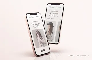 红色和金色手机屏幕实物模型样机与手机app移动应用程序app演示模板