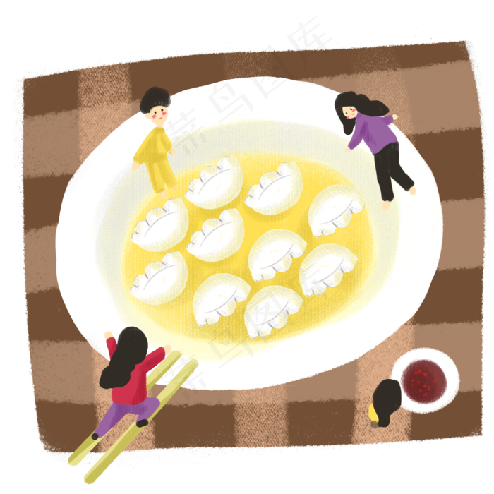 立冬家里孩子吃饺子免抠图(2000X2000(DPI:300))psd模版下载