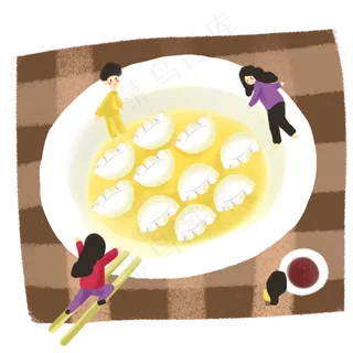 立冬家里孩子吃饺子免抠图