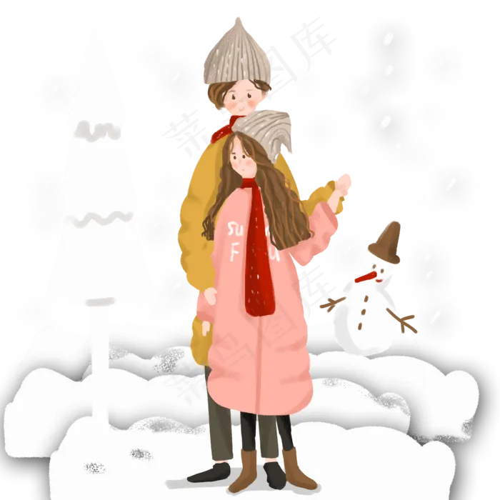 立冬冬季情侣雪天相拥免抠图(2000X2000(DPI:300))psd模版下载