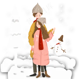 立冬冬季情侣雪天相拥免抠图