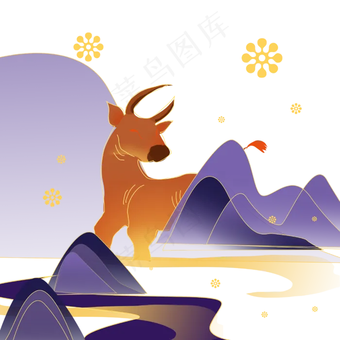 国潮风山水牛年(3000X3000(DPI:300))psd模版下载