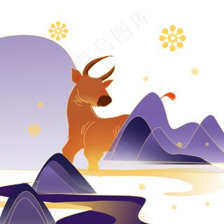 国潮风山水牛年