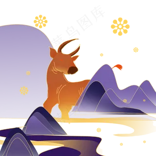 国潮风山水牛年