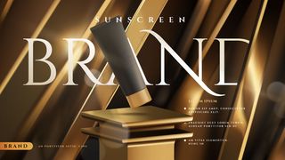 金色奢华防晒霜或化妆品产品广告展示版面模板