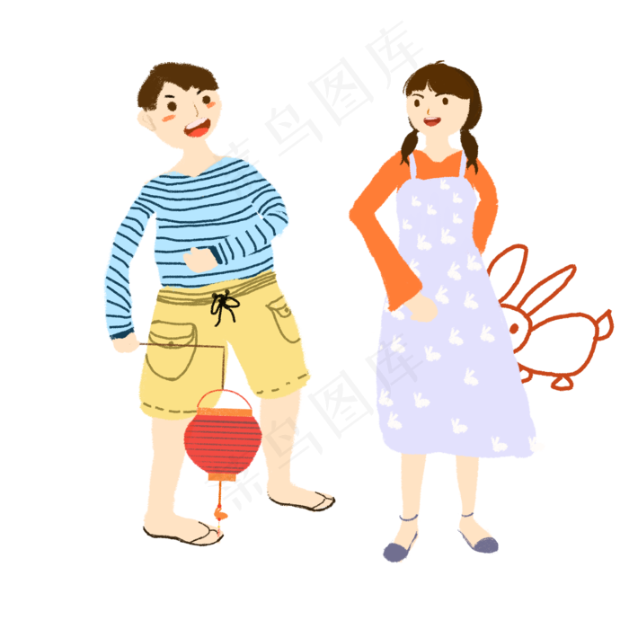 中秋节男孩女孩玩耍可商用元素