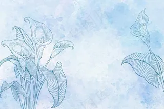 单色水彩花卉背景
