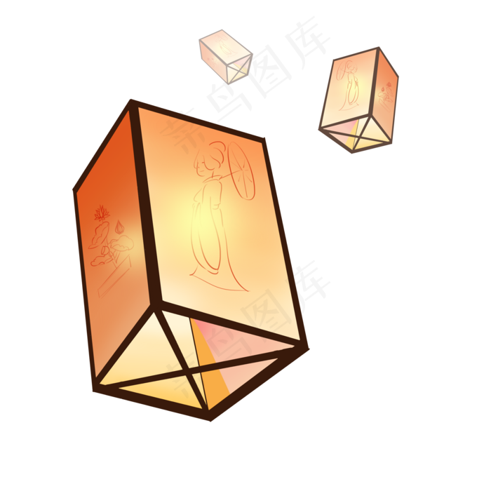 古风灯笼孔明灯插画中元节