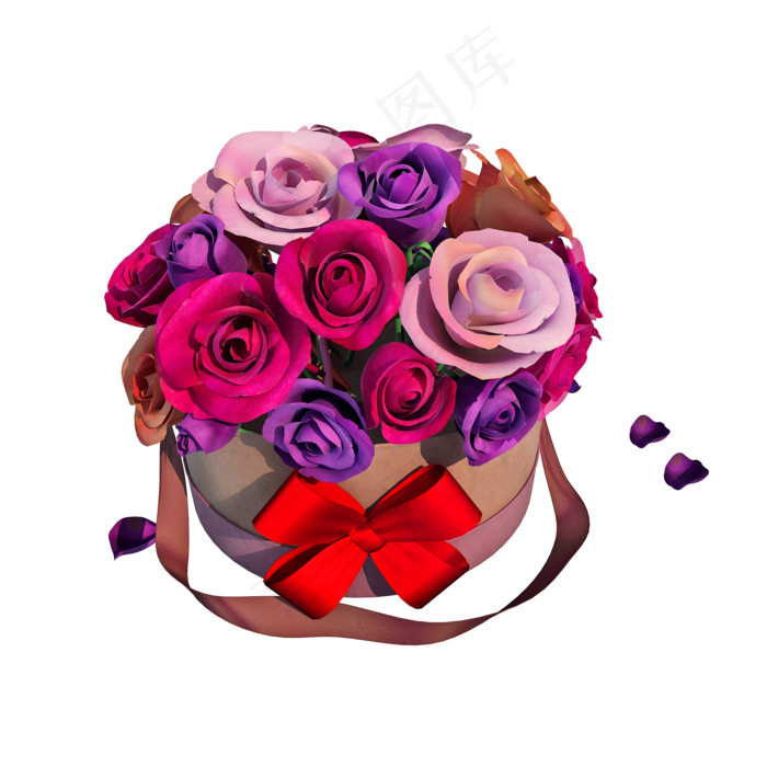 仿真玫瑰花礼盒png图