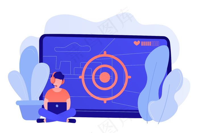 游戏玩家在耳机与笔记本电脑录制视频游戏演练。视频游戏演练，流行视频内容，游戏视频流概念