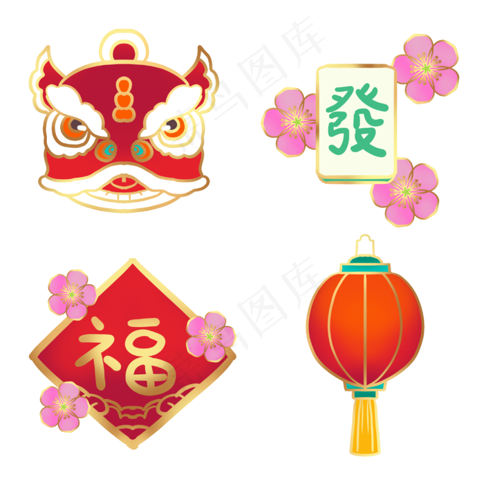 金边新年狮子头麻将贴纸(3000X3000(DPI:300))psd模版下载
