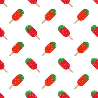 无缝背景图像彩色水彩纹理草莓冰棒图案