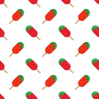 无缝背景图像彩色水彩纹理草莓冰棒图案
