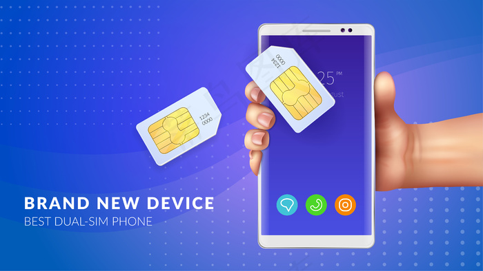 逼真的存储卡sim背景与全新设备最佳双sim手机标题插图
