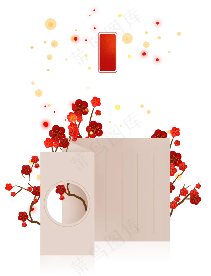 新年红色梅花和中式贺卡(2480X3244(DPI:300))psd模版下载