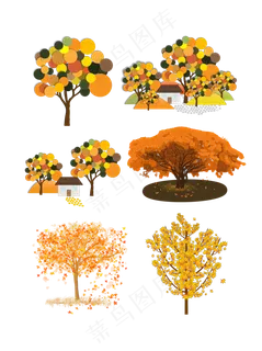 秋天金色树木落叶植物矢量素材合