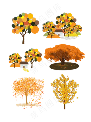 秋天金色树木落叶植物矢量素材合