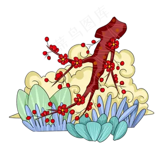 农历新年新中式风格装饰梅花手绘
