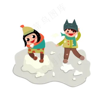 立冬卡通手绘风玩雪