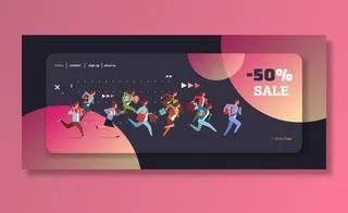 带着礼品盒和购物袋跑步的人们黑色星期五大甩卖概念圣诞新年假期庆祝全长水平矢量插图