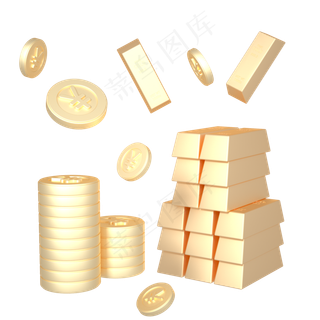 c4d金色金币金砖元素