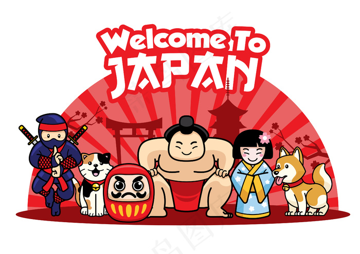欢迎来到日本与日本可爱的人物eps,ai矢量模版下载