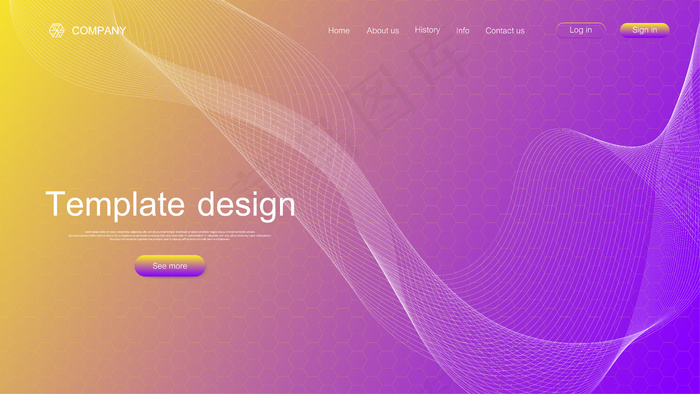 网站模板设计。以五彩缤纷的动态波浪、六边形的创新模式来勾勒科学背景。插图eps,ai矢量模版下载