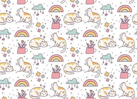 可爱猫涂鸦无缝图案 可爱猫涂鸦无缝图案