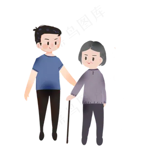 重阳节卡通老奶奶和她的儿子