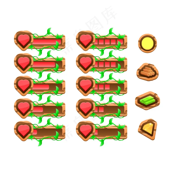 有趣的游戏ui木制自然离开心生活模板面板栏为gui资产元素eps,ai矢量模版下载