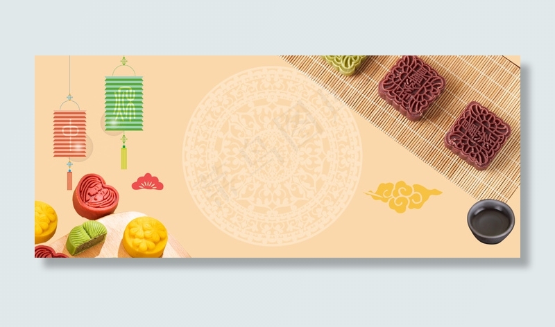 简约大气中秋节美食促销礼盒月饼背景海报