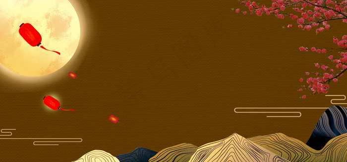 中秋节月亮灯笼山背景